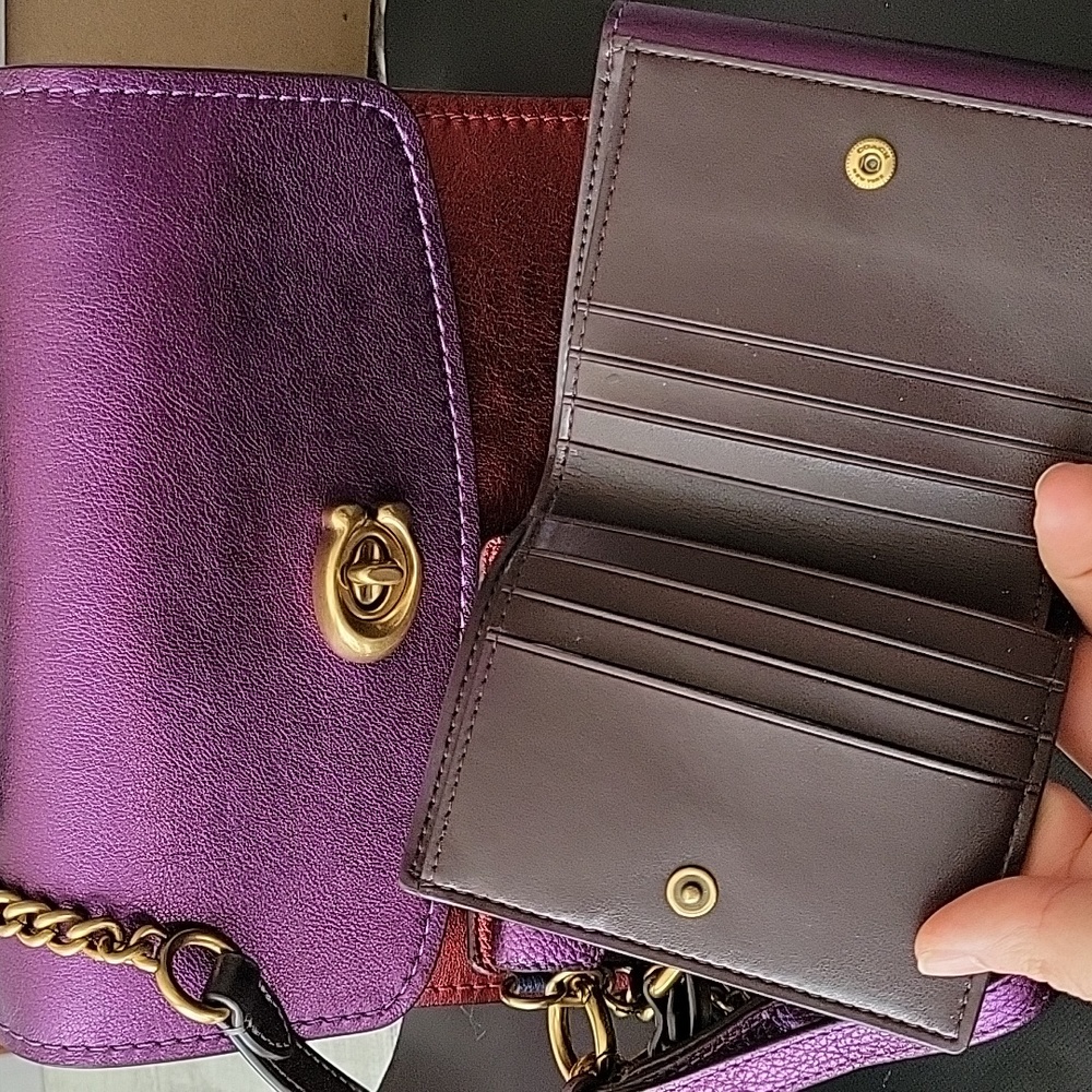 COACH PARKER Metallic Color Block Purple Leather Top Handle Crossbody Set EUC - Picture 4 of 11
